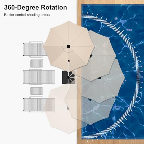 Patio Umbrella with Base 12ft Solar LED Light Double Top