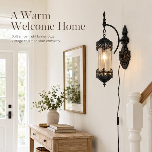 Rustic Gothic Plug in Wall Sconce with Glass