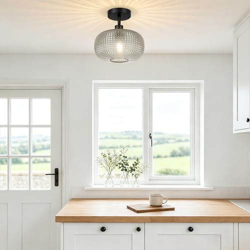 Modern Semi Flush Mount Ceiling Light with Smoky Gray Glass Shade