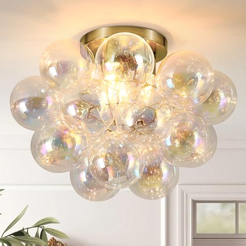 Bubble Glass Flush Mount Ceiling Light Mid Century Modern Gold Chandelier