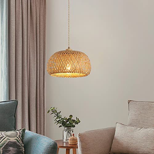 Bamboo Plug in Pendant Light with 14ft Handmade Woven Light Cord