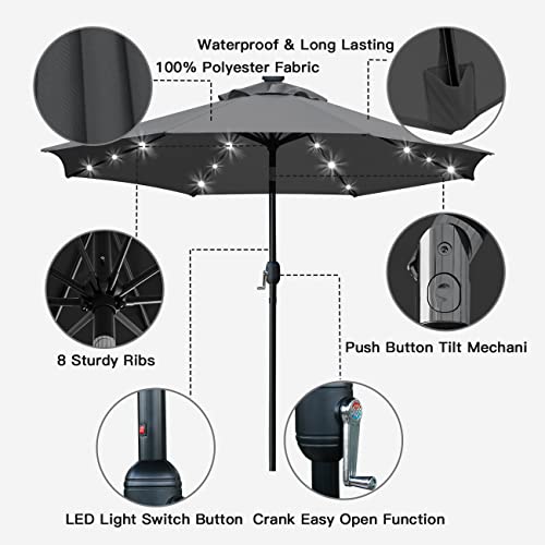 9' Solar LED Patio Umbrella