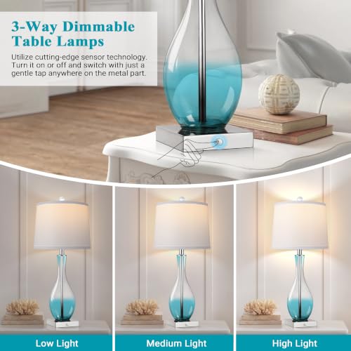 27" Glass Table Lamps with USB Ports (2 Count)
