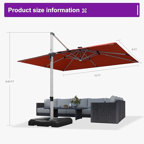 Cantilever Umbrella 9' X 12' Solar LED Light Patio