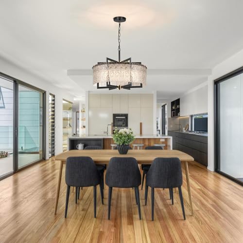 Modern Black Crystal Chandeliers Glass Dining Room Light Fixture