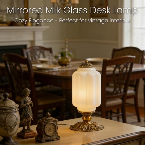 Vintage Green Milk Glass Table Lamp with Antique Metal Base