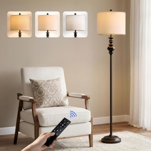 64.25" Farmhouse Floor Lamp with Remote (Dark Black)