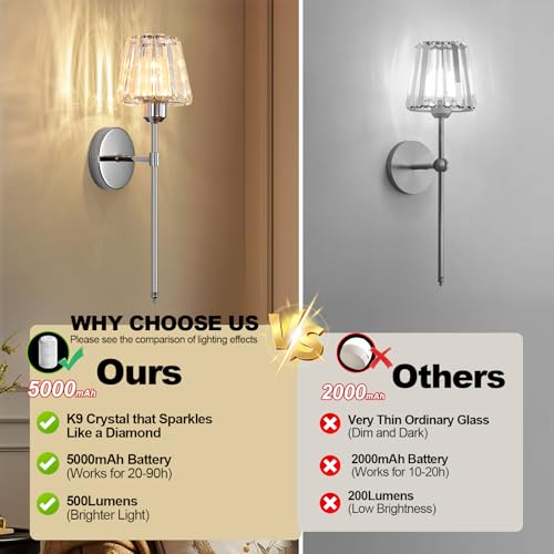 Battery Operated Crystal Wall Sconce Set of 2 (2 Count)