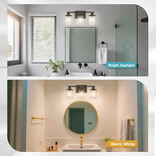 3 Light Black with Gold Trim Bathroom Vanity Light Over Mirror