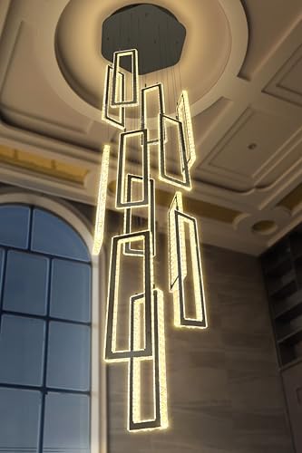 H158 Modern Chandelier 12 Rings Black Chandelier Lighting Fixture High Ceiling Chandelier Suitable for Living Room Staircase Villa