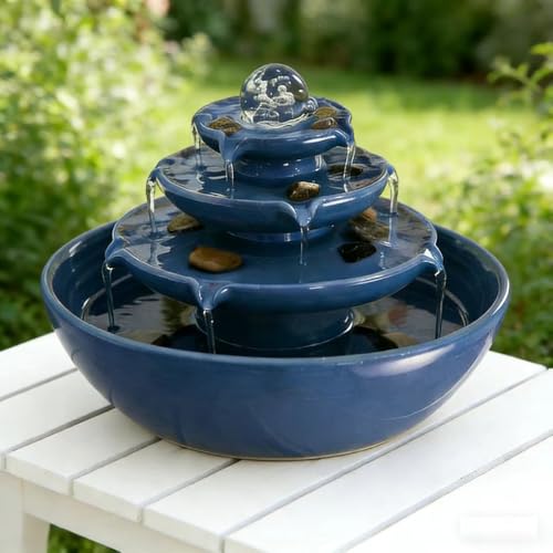 Ceramic Tabletop Fountain with Ball for Indoor Table Desk Office Patio