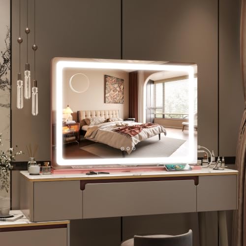 Pink Vanity Mirror with Lights 32"x22"