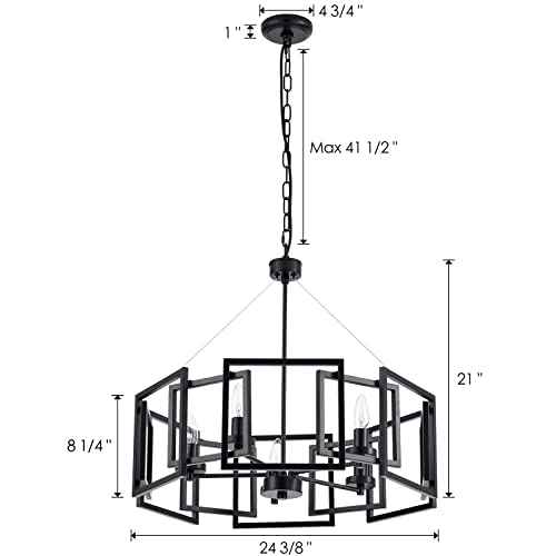 Industrial Style Chandelier, with Matt Black Finish Geometric Shade Pendant Lighting Fixture for Dining Room Living Room Kitchen Island Bedroom 5-Light