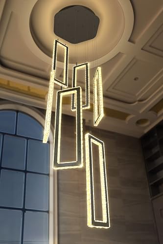 Modern Chandelier 6 Rings Black Chandeliers Lighting Fixture High Ceiling Chandelier Suitable for Living Room Staircase Villa