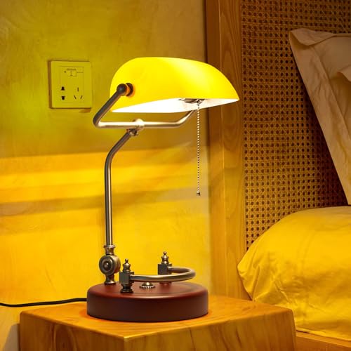 Bankers Lamp Traditional Orange Desk Lamp Solid Wood Pull Chain Switch