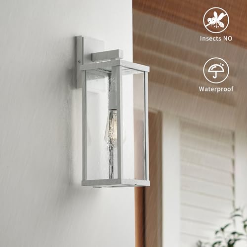 18" Classic Outdoor Wall Sconce 1 Light in Matte White Rectangular Metal Frame and Clear Glass Shade Waterproof Porch Light Patio Light Pack of 2 (2 Count)