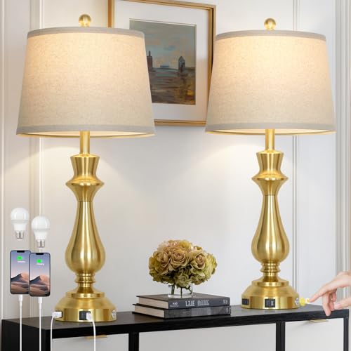 Modern Gold Table Lamps Set of 2 for Living Room