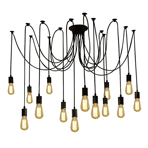 Vintage Edison Multiple Ajustable DIY Ceiling Spider Lamp Light Pendant Lighting Chandelier Modern Chic Industrial Dining with Romote Control