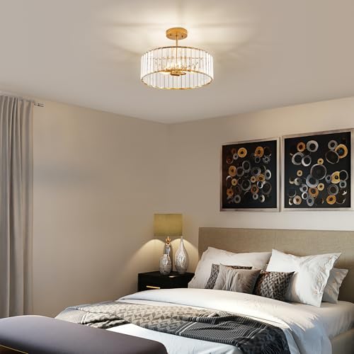 Modern Gold Semi Flush Mount Ceiling Light Crystal 3