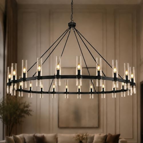 70" Black Wagon Wheel Chandelier