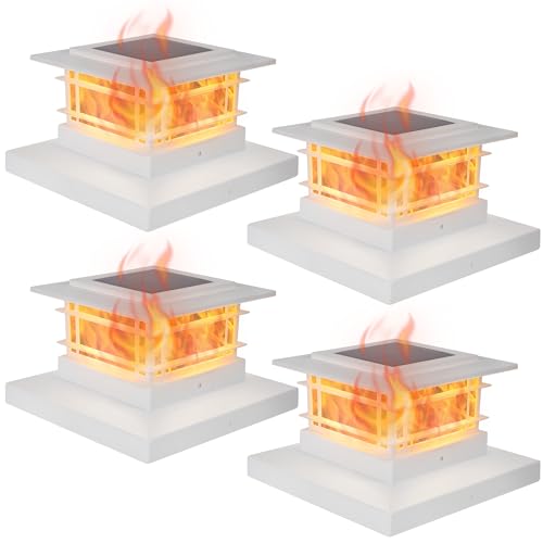 4 Pack Solar Post Cap Lights Outdoor with Flickering Flame Light (4 Count)