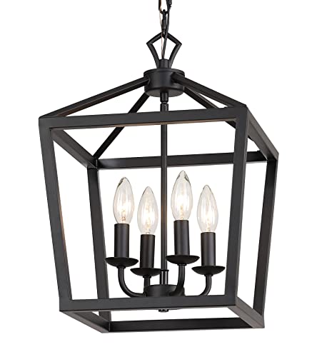 Farmhouse Rustic Black Lantern Chandelier Hanging Light Fixture 4