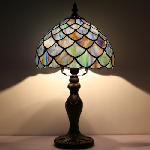 Small Tiffany Table Lamp Stained Glass Lamp Blue FishScales Style