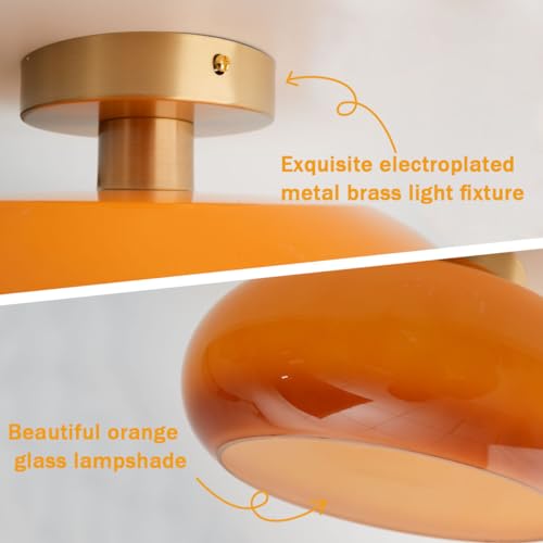 Orange Glass Close to Ceiling Light Fixtures Gold Flush Mount Light