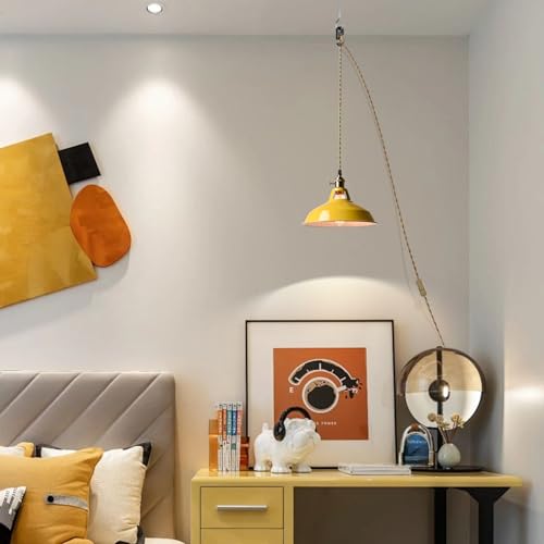 Nordic Plug in Hanging Pendant Light with Yellow Metal Barn Shade