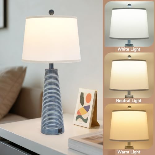 Nightstand Lamp Bedside Lamps Vintage Rustic Farmhouse Table Lamp 3 Way Dimmable Horizontal Stripe Light