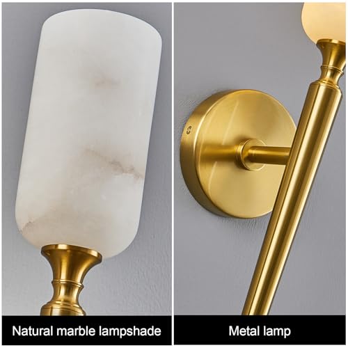 Natural Alabaster Wall Sconce Modern Gold Wall Light Bathroom Sconce Wall Decor Antique Marble Sconces Wall Lighting for Bedroom Living Room Entryway Hallway Staircase