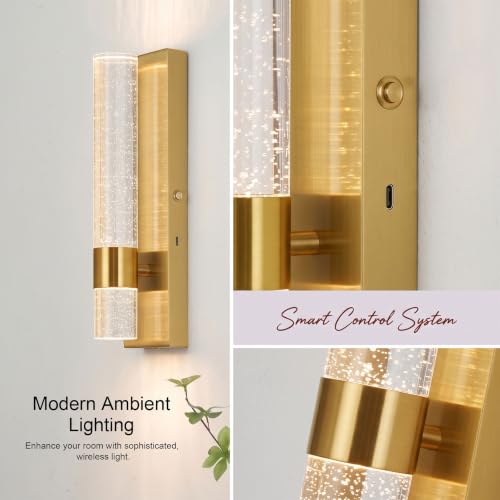 Gold Battery Operated Wall Sconce Set of 2 (2 Count)