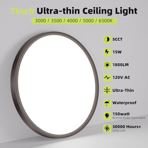 4PACK Flush Mount LED Ceiling Light Fixture 5CCT 7Inch 15W & 100W Equivalent Closet Light Fixture (4 Count)