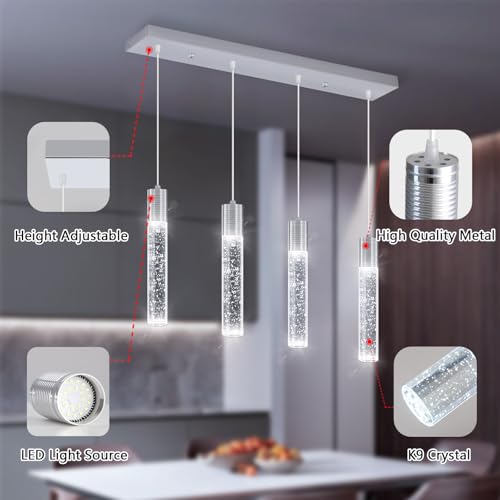 4 Lights Mini Crystal Pendant Light for Kitchen Island (4 Count)