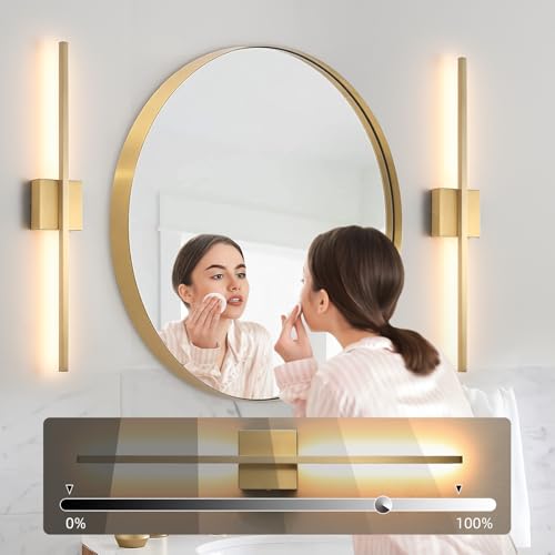 Gold Wall Sconces Set of Two LED Hardwired Dimmable Bedroom