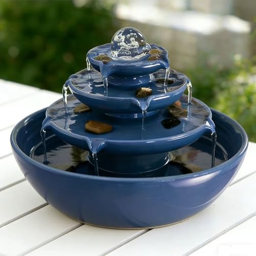 Ceramic Tabletop Fountain with Ball for Indoor Table Desk Office Patio