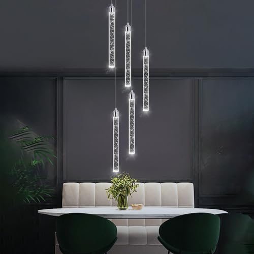 5 Light Mini Chandelier LED Pendant Lighting for Kitchen Island Modern Bubble Crystal Pendant Light Adjustable Pendant Light Fixture Chrome Ceiling Handing Lights for Dinning Room Bedroom 2700K 6000K