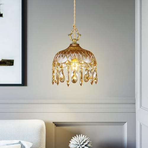 Brass Vintage Glass Pendant Light Crystal Hanging Light Fixtures