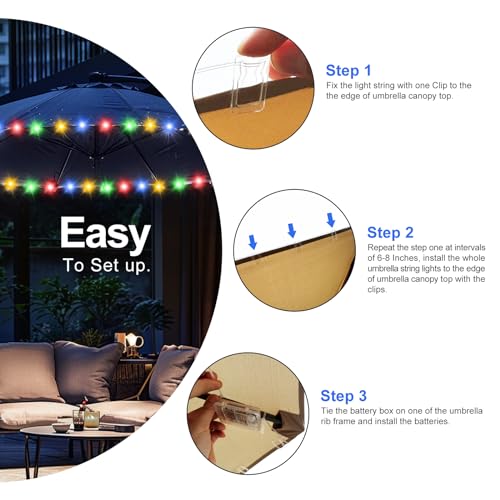 Patio Umbrella Lights Cordless LED Market Table Umbrella Lights with Remote Control Battery Operated Waterproof Parasol String Lights
