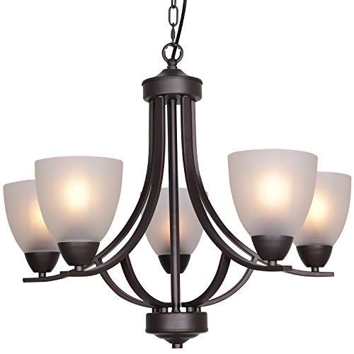 5 Light Shaded Contemporary Chandeliers with Alabaster Glass Oil Rubbed Bronze Modern Light Fixtures Ceiling Hanging Rustic Pendant Lighting for Dining Room Foyer Bedroom Living Room