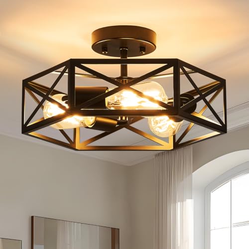 Modern Farmhouse Black Semi Flush Mount Ceiling Light 14.6 Inch (Black / 14.6 Inch)