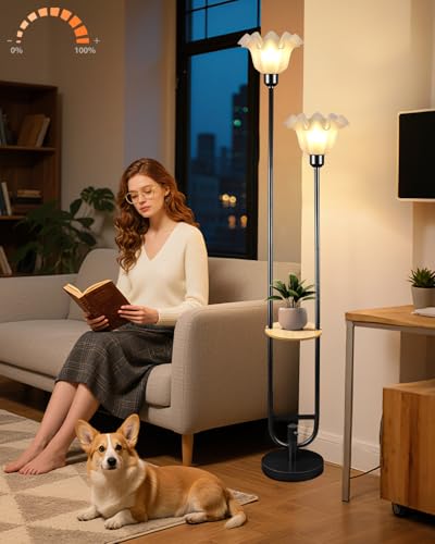 2 Light Flower Floor Lamp with Side Table (3 Count)