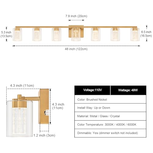 7 Light Gold Vanity Light with 3 Color Modes