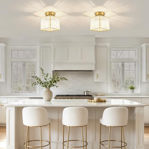 Modern Brushed Gold Hallway Entryway Light Fixtures Crystal Ceiling Lamp