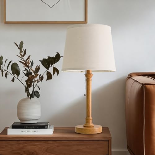 19.5" Wood Grain Rustic Table Lamps Set of 2 for Living Room Bedroom