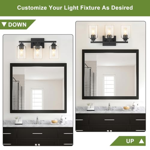 Matte Black Bathroom Light Fixtures (Black-Clear Shade / 3-Light)
