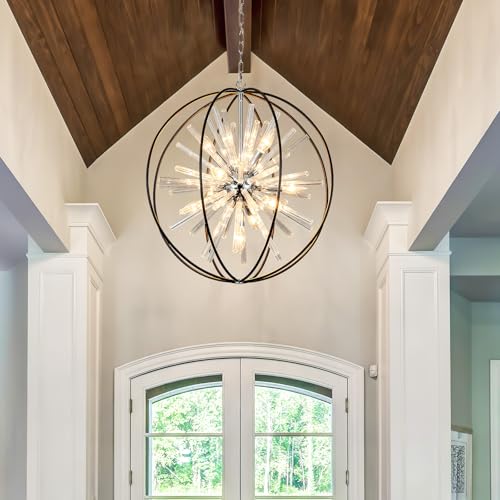 Modern Black Sputnik Globe Crystal Chandeliers for Living Room Foyer