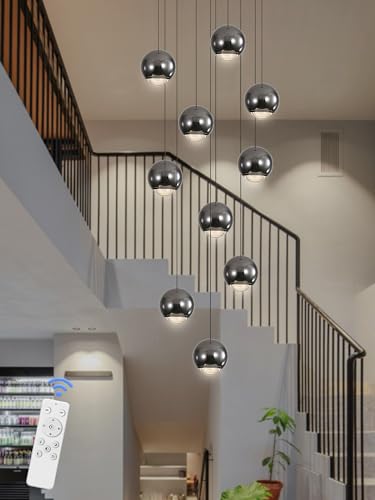 10 Light LED Staircase Black Chandelier Crystal Ceiling Lights Large Chandeliers for High Ceilings