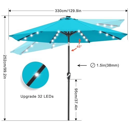 Solar Led Patio Umbrella with 32 Lights 11FT