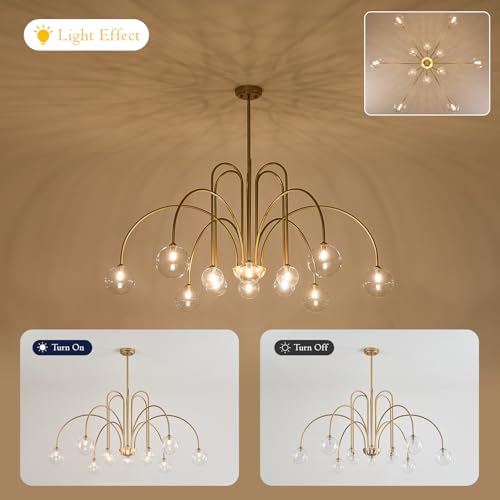 Gold Sputnik Chandelier with Clear Glass Globe 12 Lights L52 Inch